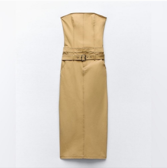 ZARA TAN STRAPLESS DRESS ✨️SIZE M✨️ - Picture 5 of 8